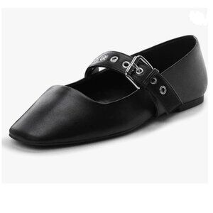 Black Women Adorable Square Toe Mary Jane Flats Buckle Straps Low Heel Pumps